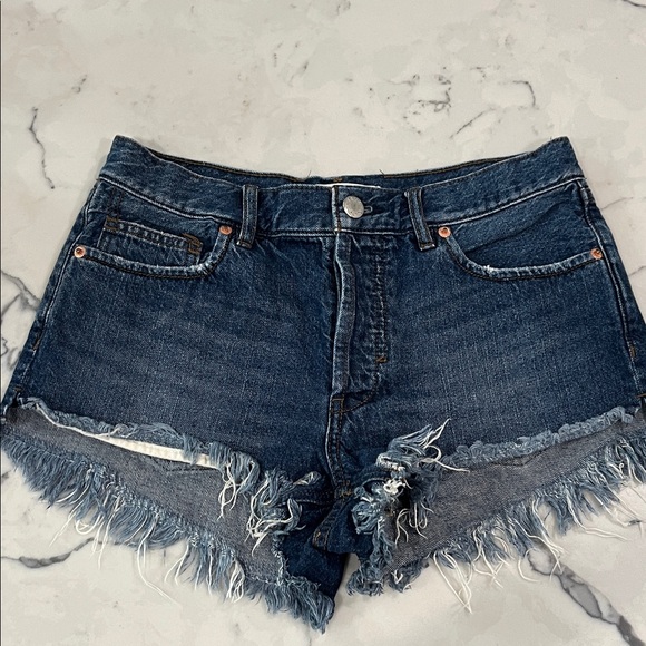 Free People Distressed Blue Jean Shorts - Picture 1 of 5
